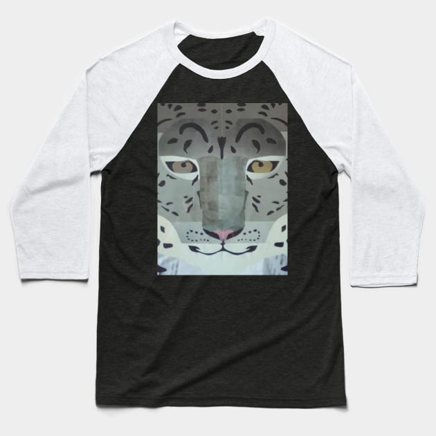 Snow Leopard Face Himalayan Hunter Big Cat Baseball T-Shirt by glowvim